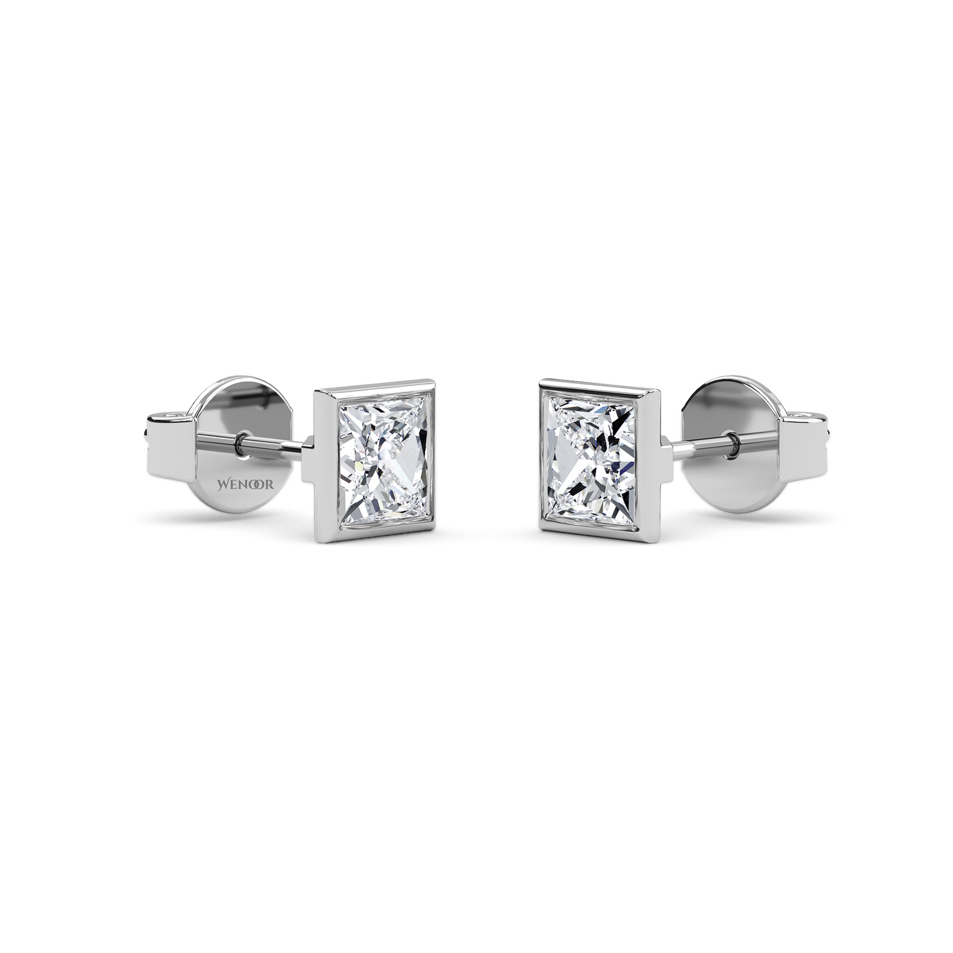 Princess cut bezel lab diamond stud earrings in 14K gold - sustainable luxury studs