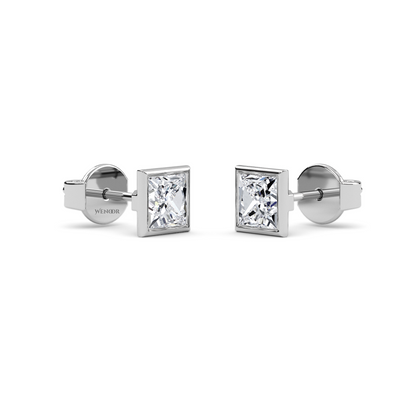 Princess cut bezel lab diamond stud earrings in 14K gold - sustainable luxury studs