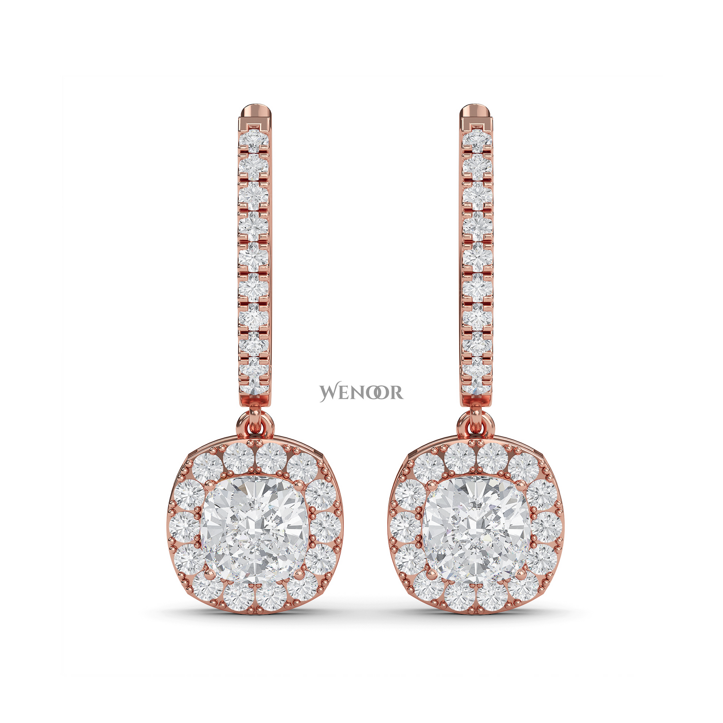 Cushion Cut Dangle Drop Lab Diamond Earring  in 14k Rose Gold 