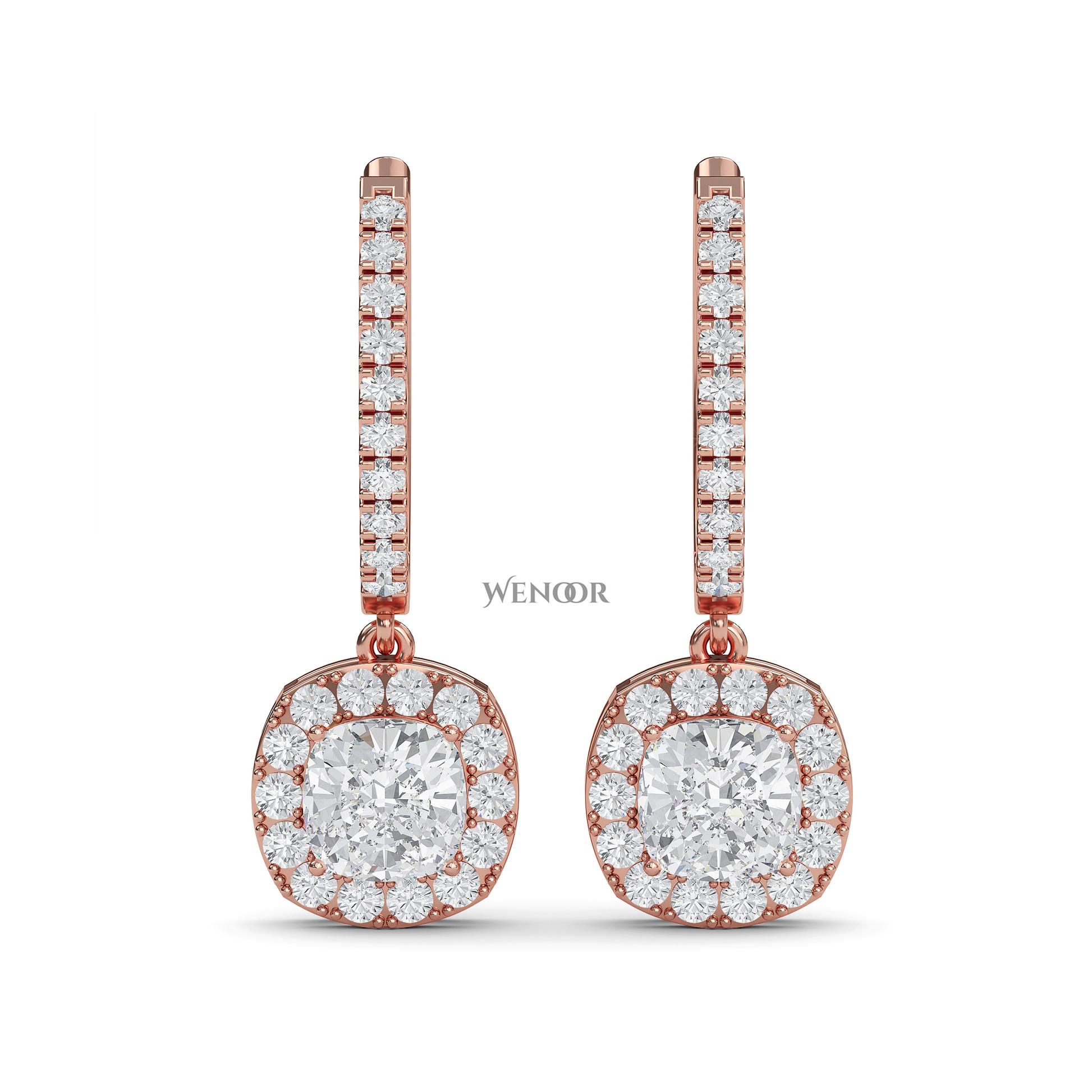 Cushion Cut Dangle Drop Lab Diamond Earring  in 14k Rose Gold 