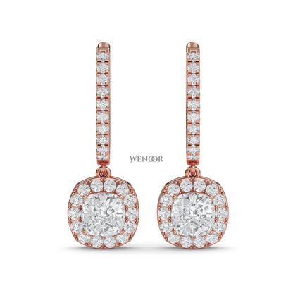 Cushion Cut Dangle Drop Lab Diamond Earring  in 14k Rose Gold 