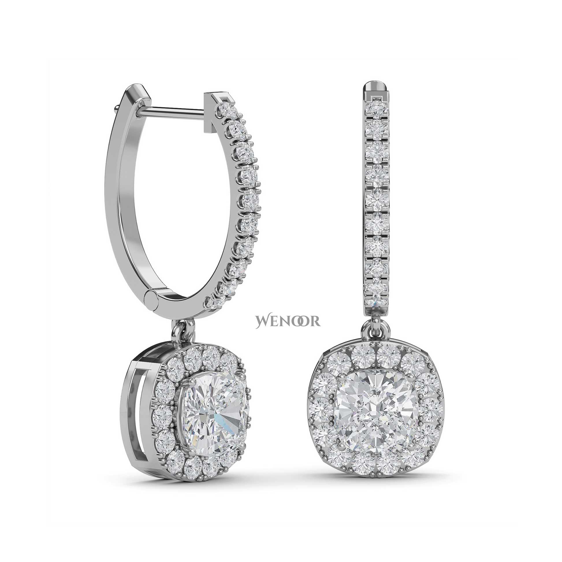 Cushion Cut Dangle Drop Lab Diamond Earring  in 14k White Gold 