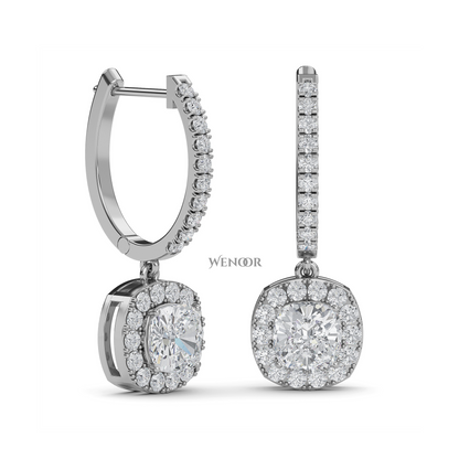 Cushion Cut Dangle Drop Lab Diamond Earring  in 14k White Gold 