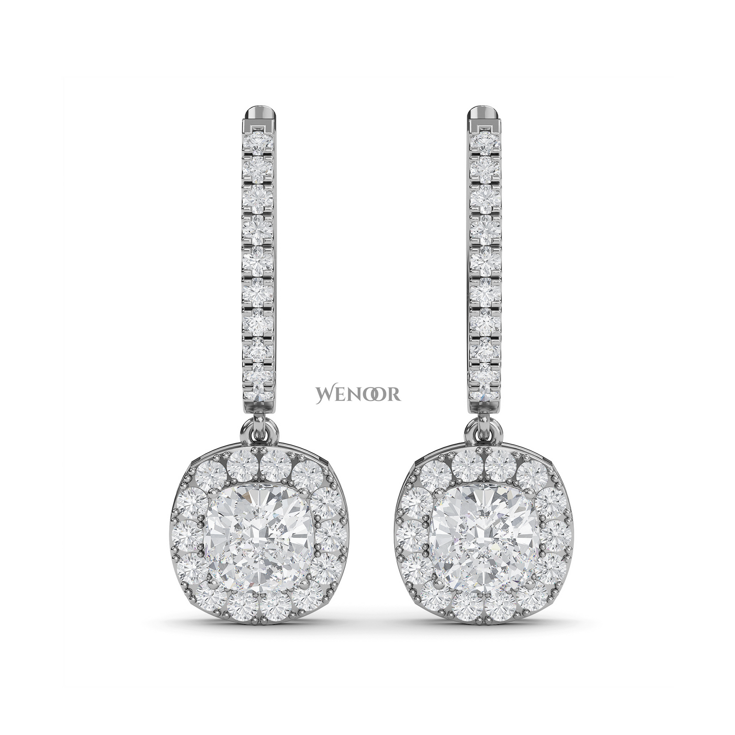 Cushion Cut Dangle Drop Lab Diamond Earring  in 14k White Gold 
