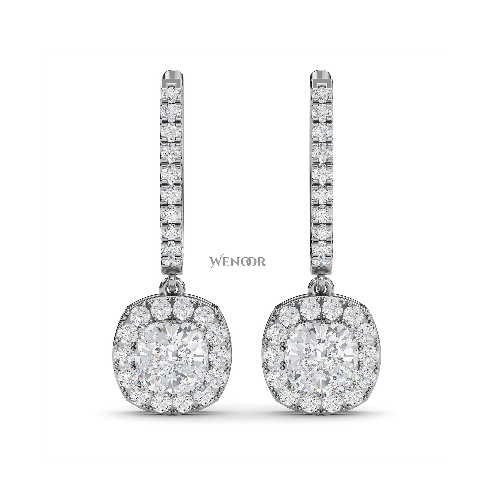 Cushion Cut Dangle Drop Lab Diamond Earring  in 14k White Gold 