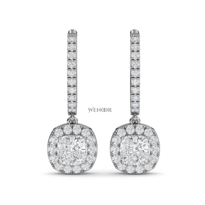 Cushion Cut Dangle Drop Lab Diamond Earring  in 14k White Gold 