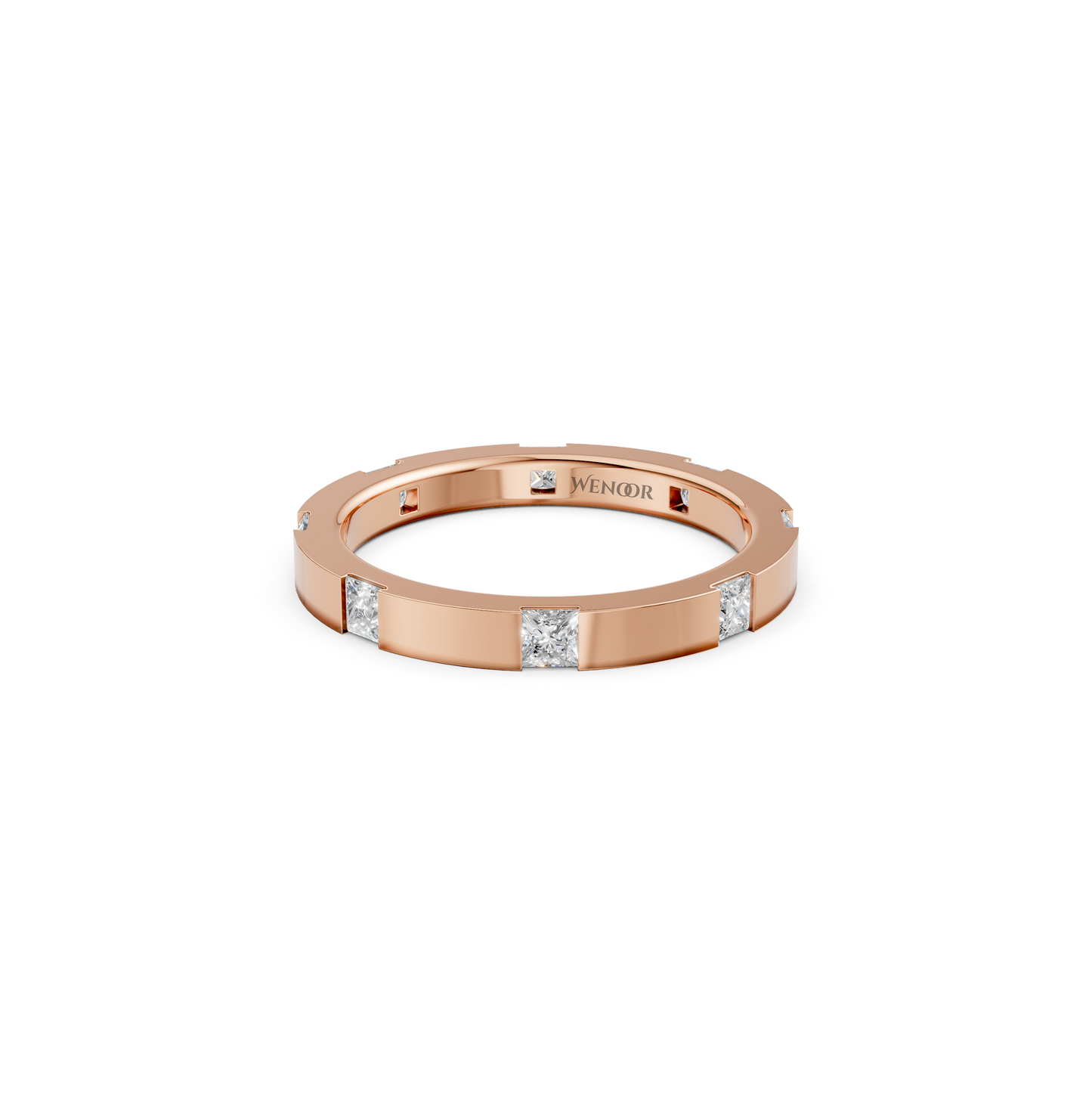 Princess cut lab ruby eternity wedding band in solid gold