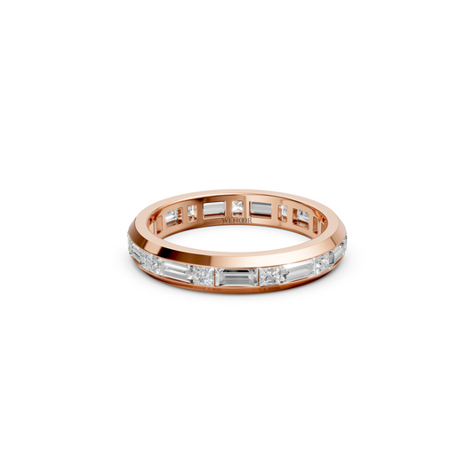 Princess and baguette cut Lab Grown diamond eternity ring in 18k Rose gold