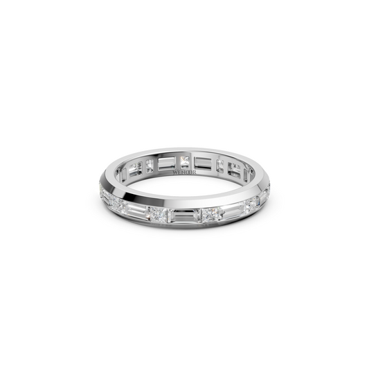 Princess and baguette cut Lab Grown diamond eternity ring in 14k white gold
