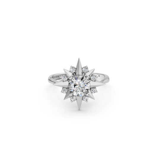 14K gold vintage star ring with lab created moissanites, perfect as a celestial inspired anniversary or birthday gift for her