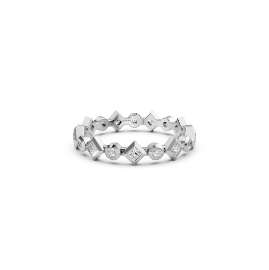 Timeless Bezel Set Eternity Round & Princess Cut Lab Diamonds in Secure 14K Gold