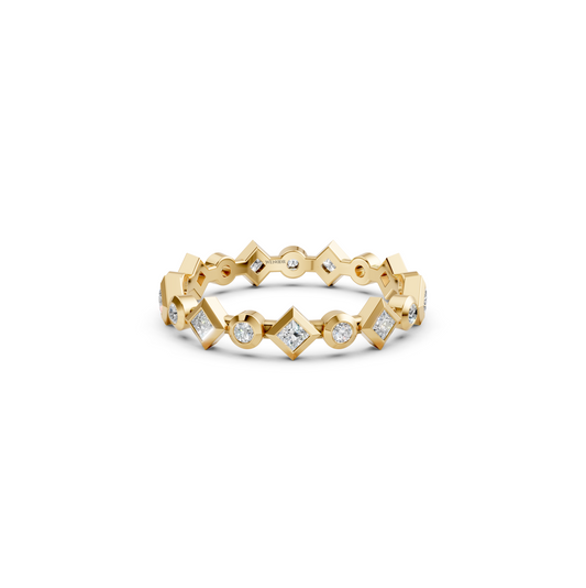 Timeless Bezel Set Eternity Round & Princess Cut Lab Diamonds in Secure 14K Gold