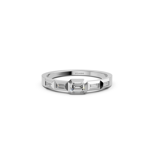 Emerald lab diamond engagement ring in bezel setting with pavé accent band  gold solitaire bridal ring