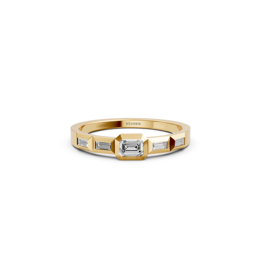 Emerald lab diamond engagement ring in bezel setting with pavé accent band  gold solitaire bridal ring