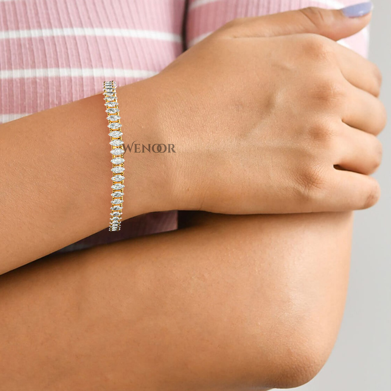 Luxury Marquise Diamond Tennis Bracelet Gift - Lab Grown, 18K Gold