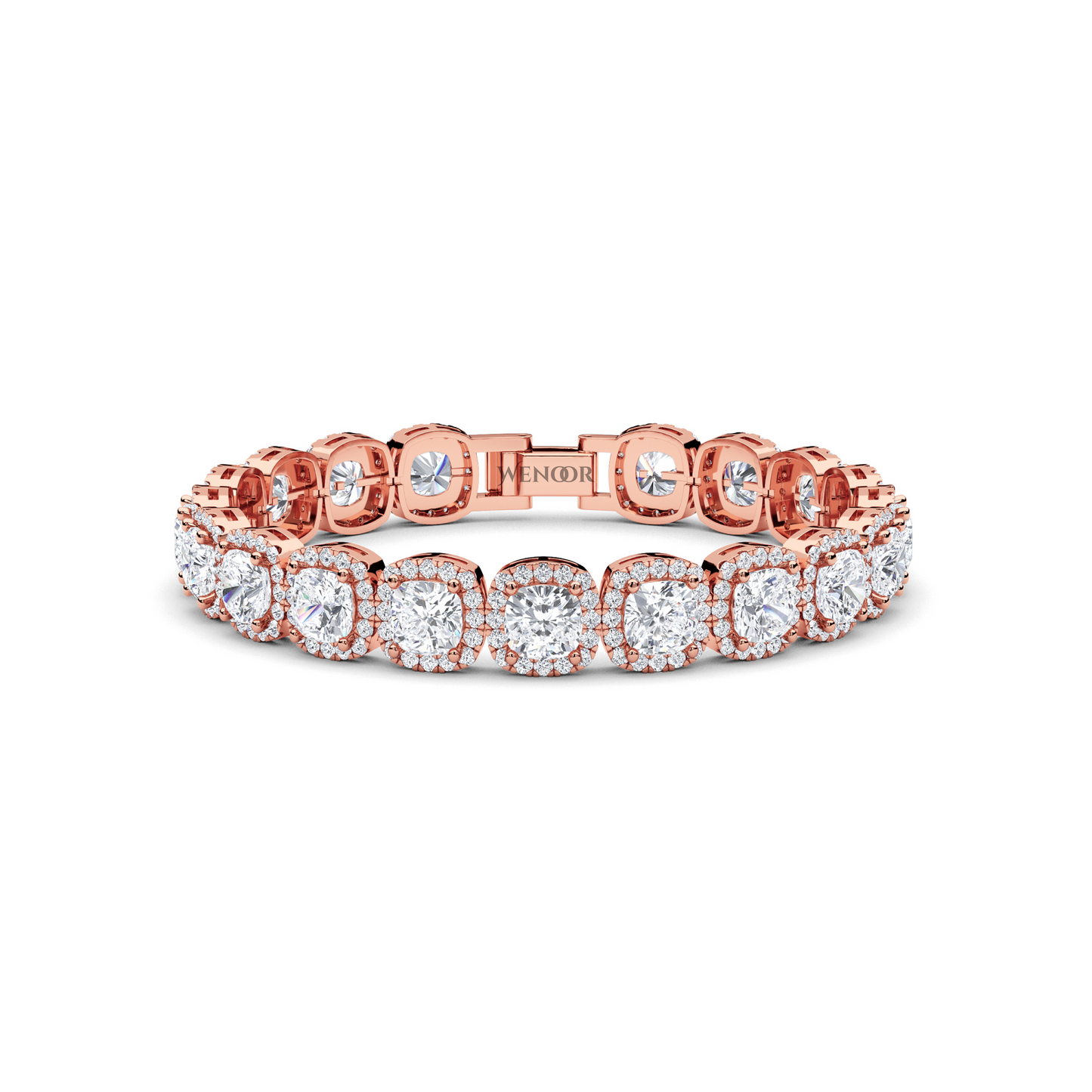 Rose gold tennis bracelet featuring cushion  and round lab diamonds - luxurious bridal gift.