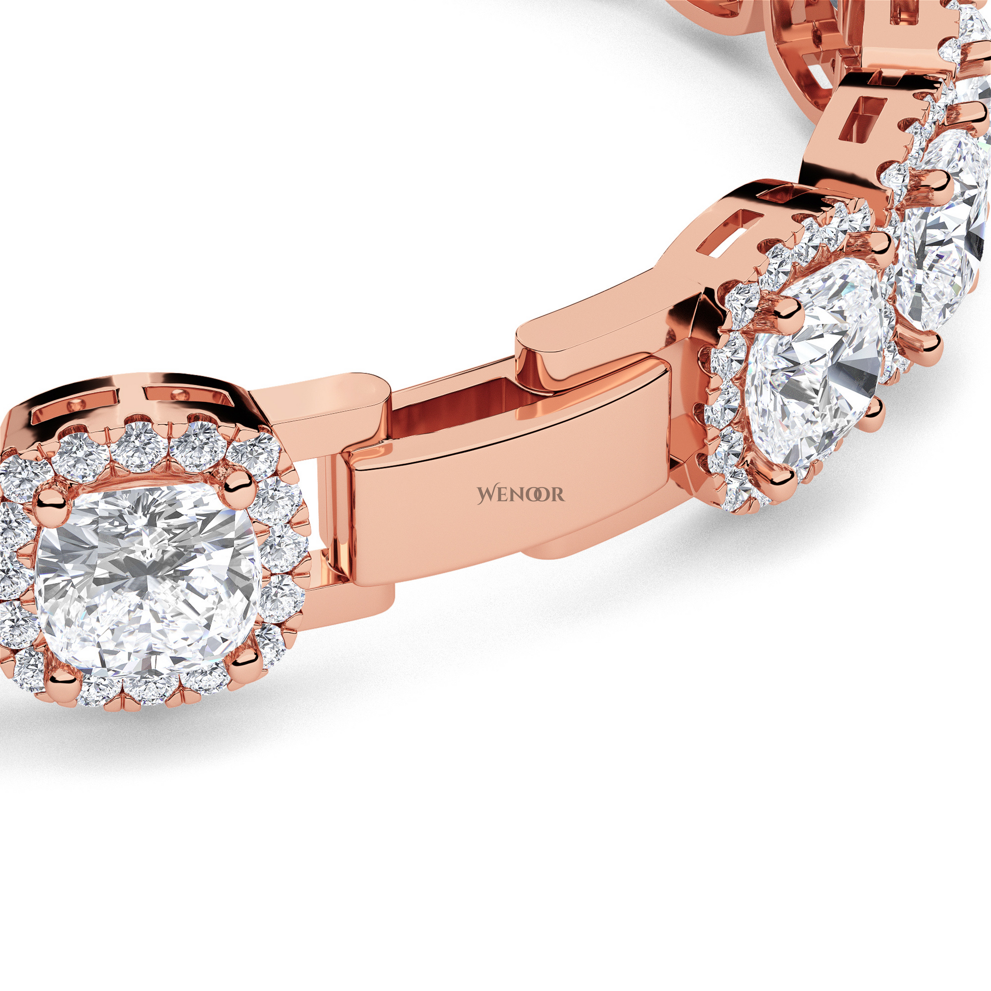 Rose gold tennis bracelet featuring cushion  and round lab diamonds - luxurious bridal gift.