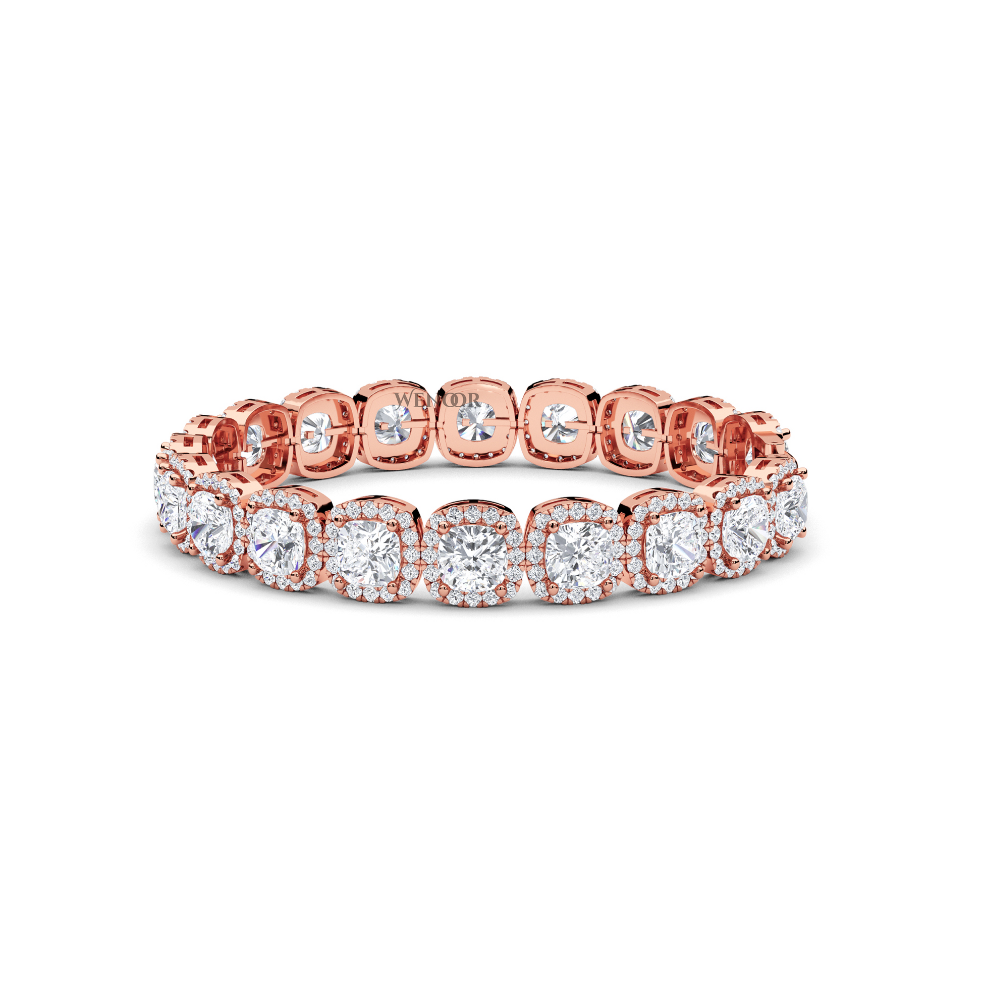 Rose gold tennis bracelet featuring cushion  and round lab diamonds - luxurious bridal gift.
