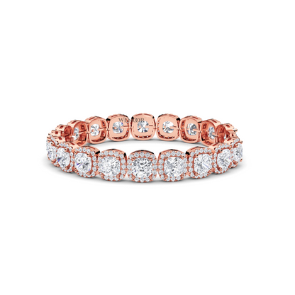 Rose gold tennis bracelet featuring cushion  and round lab diamonds - luxurious bridal gift.