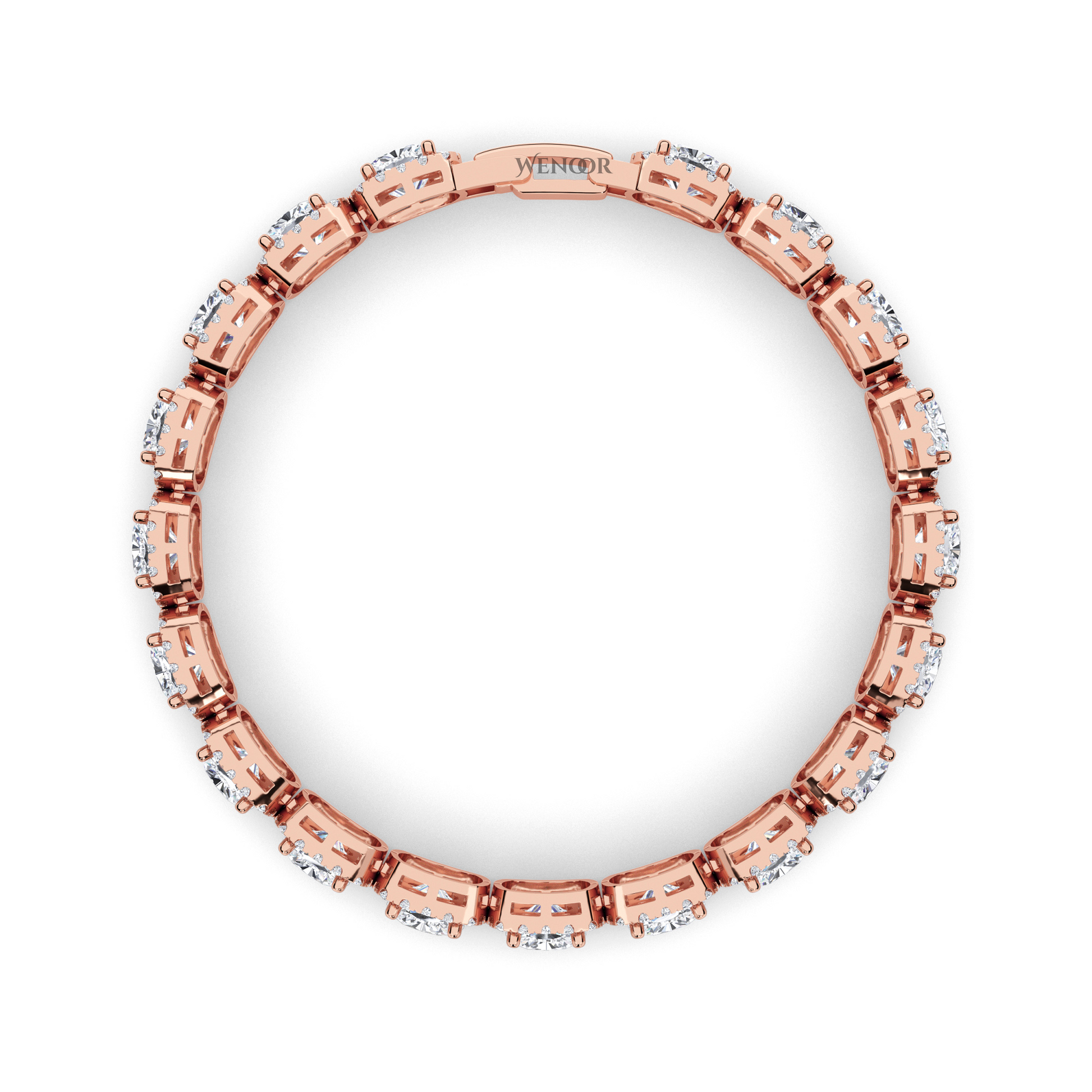 Rose gold tennis bracelet featuring cushion  and round lab diamonds - luxurious bridal gift.