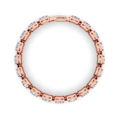 Rose gold tennis bracelet featuring cushion  and round lab diamonds - luxurious bridal gift.
