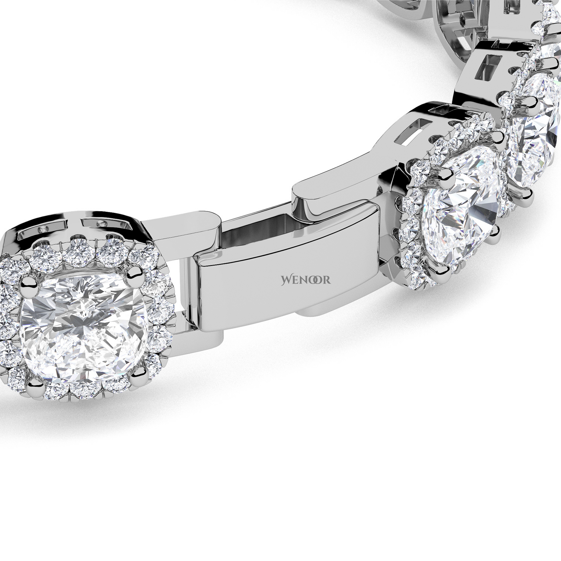 White gold tennis bracelet featuring cushion  and round lab diamonds - luxurious bridal gift.