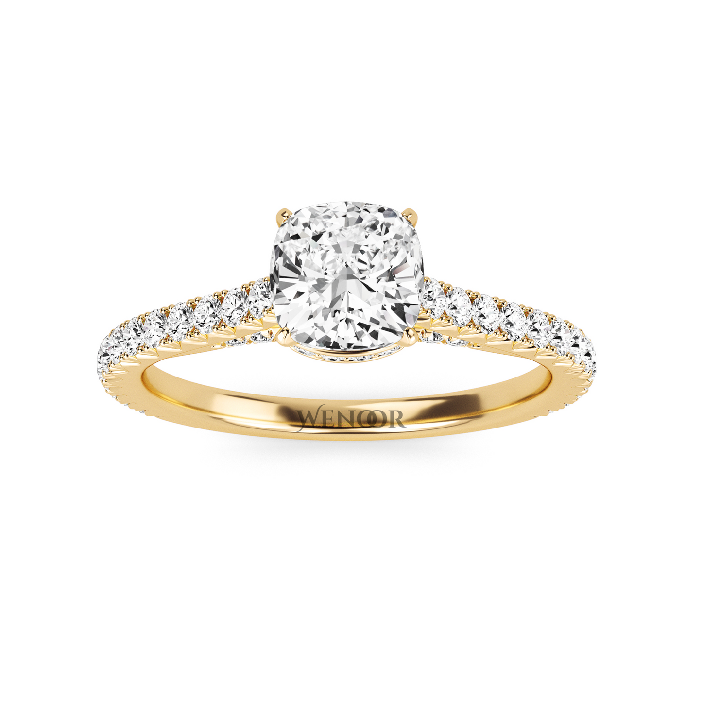 Unique Cushion Cut Engagement Diamond Ring  Hidden Halo style
