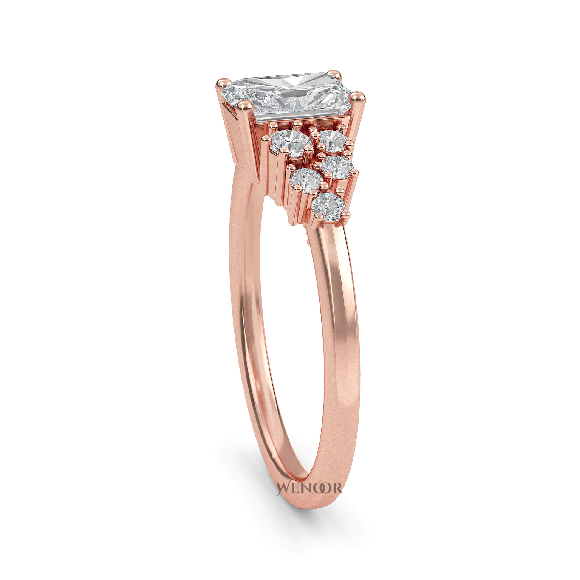 Sparkling Elongated Radiant Cut Diamond Ring Luxury Lab Created