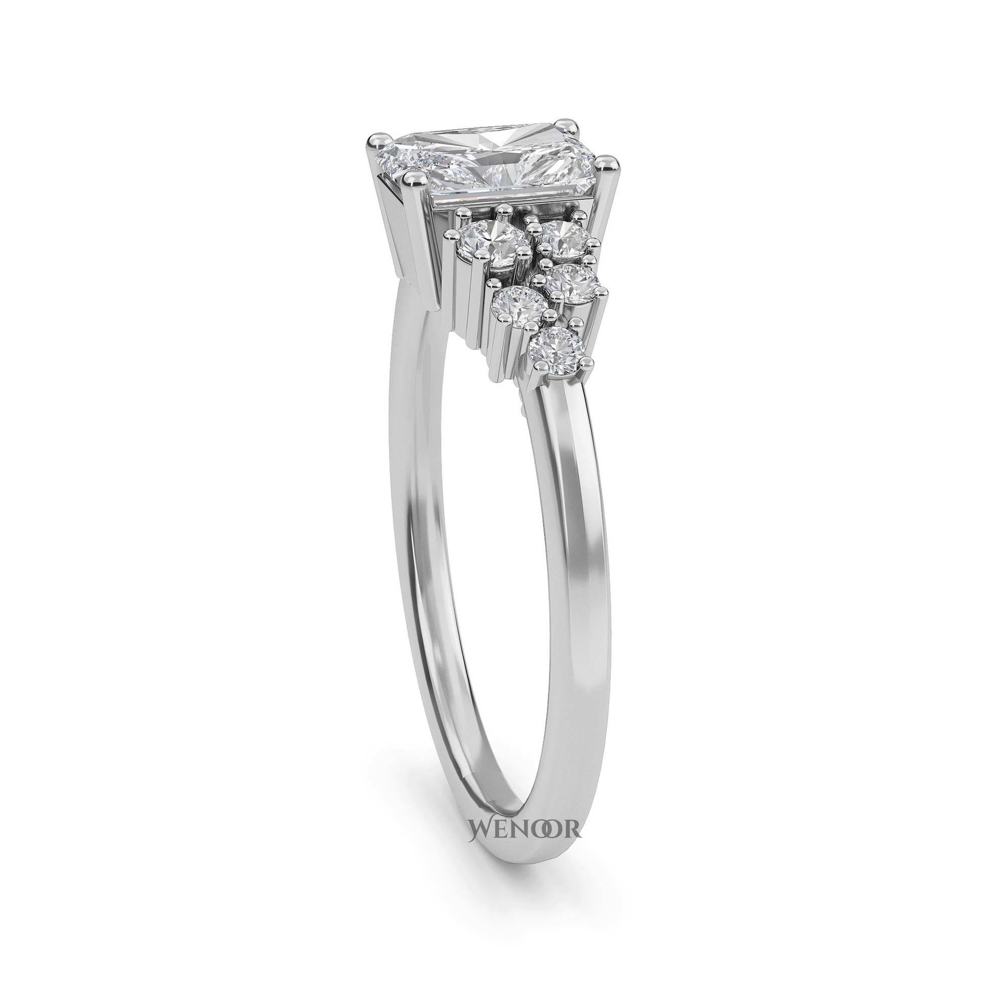 Sparkling Elongated Radiant Cut Diamond Ring Luxury Lab Created