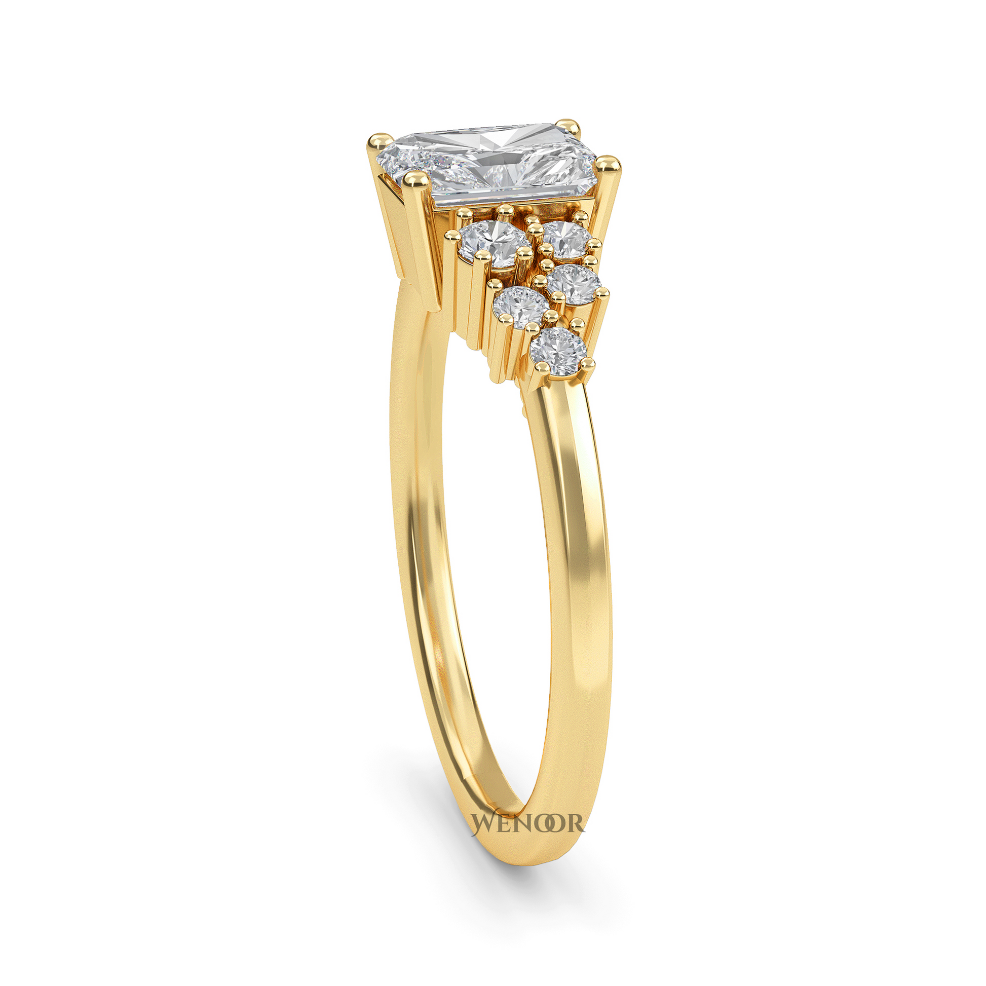 Sparkling Elongated Radiant Cut Diamond Ring Luxury Lab Created