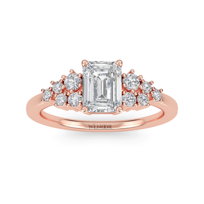 Unique east west emerald cut diamond ring with a geometric white yellow rose gold band for emerald cut diamond accent style ring