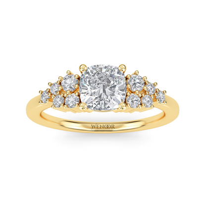 Unique east west emerald cut diamond ring with a geometric white yellow rose gold band for emerald cut diamond accent style ring