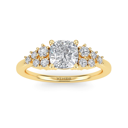 Unique east west emerald cut diamond ring with a geometric white yellow rose gold band for emerald cut diamond accent style ring