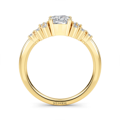 Unique east west emerald cut diamond ring with a geometric white yellow rose gold band for emerald cut diamond accent style ring