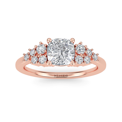 Unique east west emerald cut diamond ring with a geometric white yellow rose gold band for emerald cut diamond accent style ring