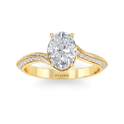 Sustainable oval-cut diamond engagement ring with brilliant white, yellow, rose gold