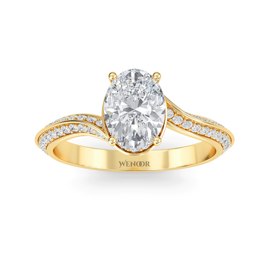 Sustainable oval-cut diamond engagement ring with brilliant white, yellow, rose gold