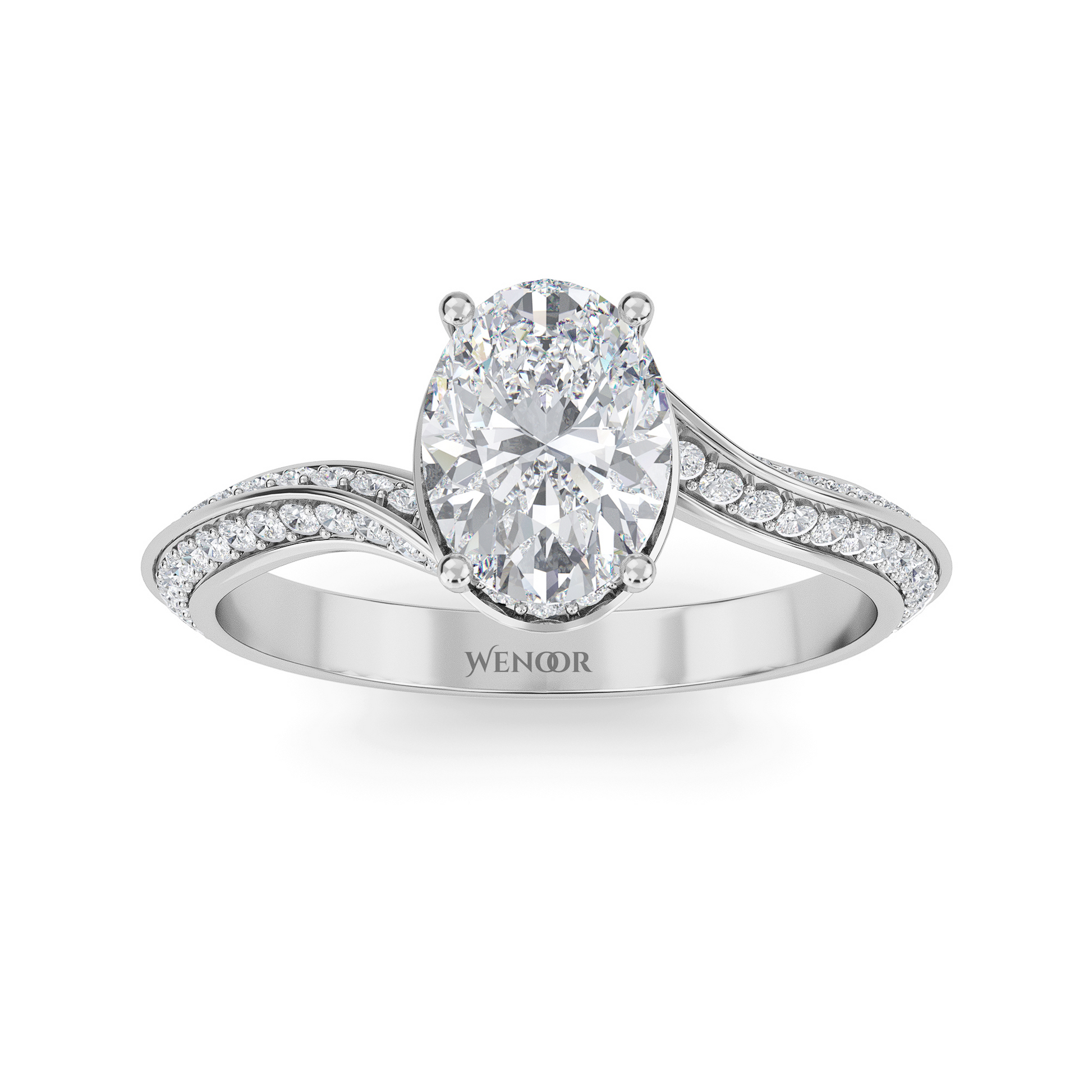 Close up of sparkling oval lab-created diamond in luxurious 10k ,14k, 18K gold setting At Wenoor