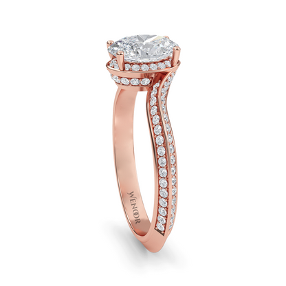 Gold oval lab diamond ring conflict free, VVS clarity, solitaire setting