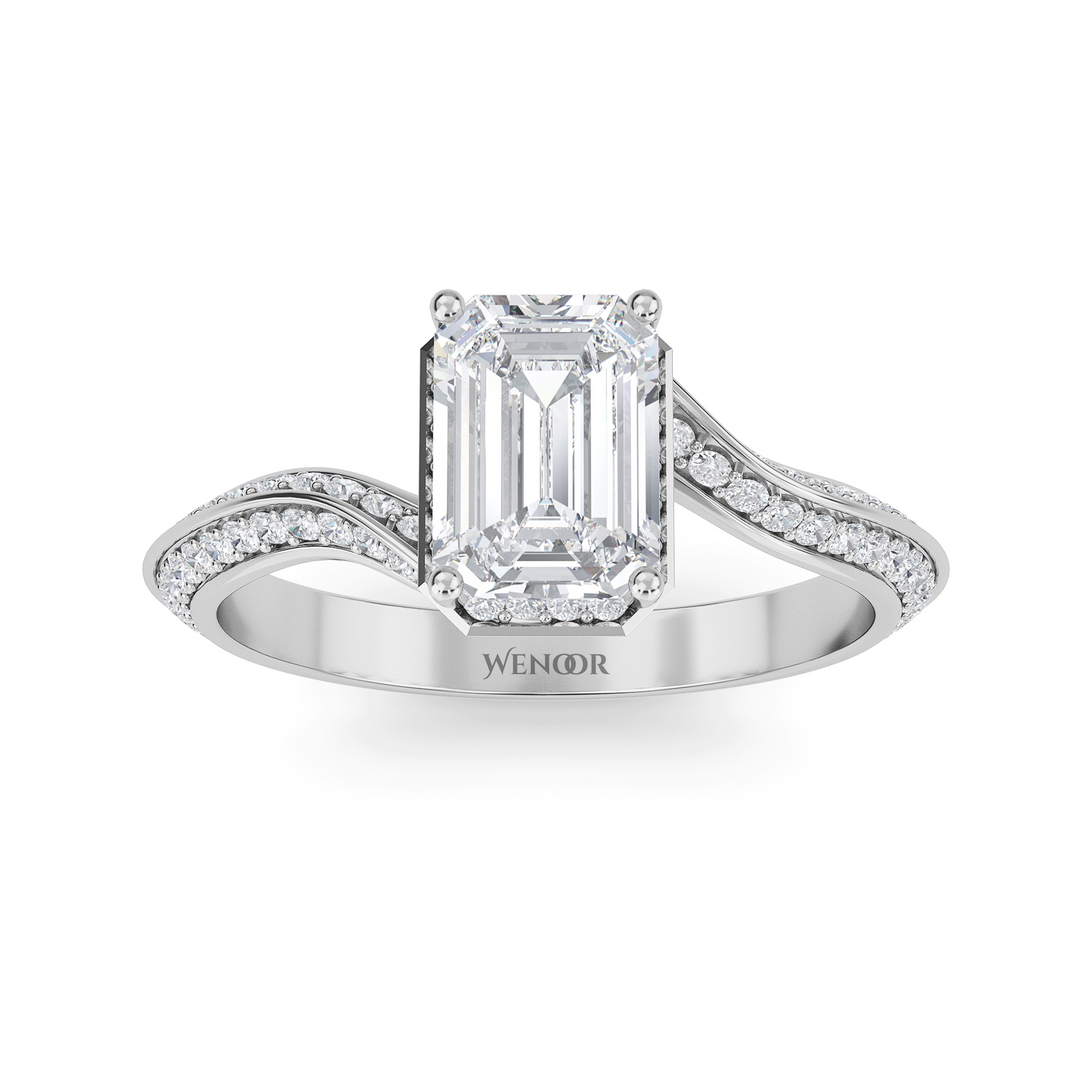 Emerald cut lab grown diamond engagement ring in 10K, 14K, 18K White Gold