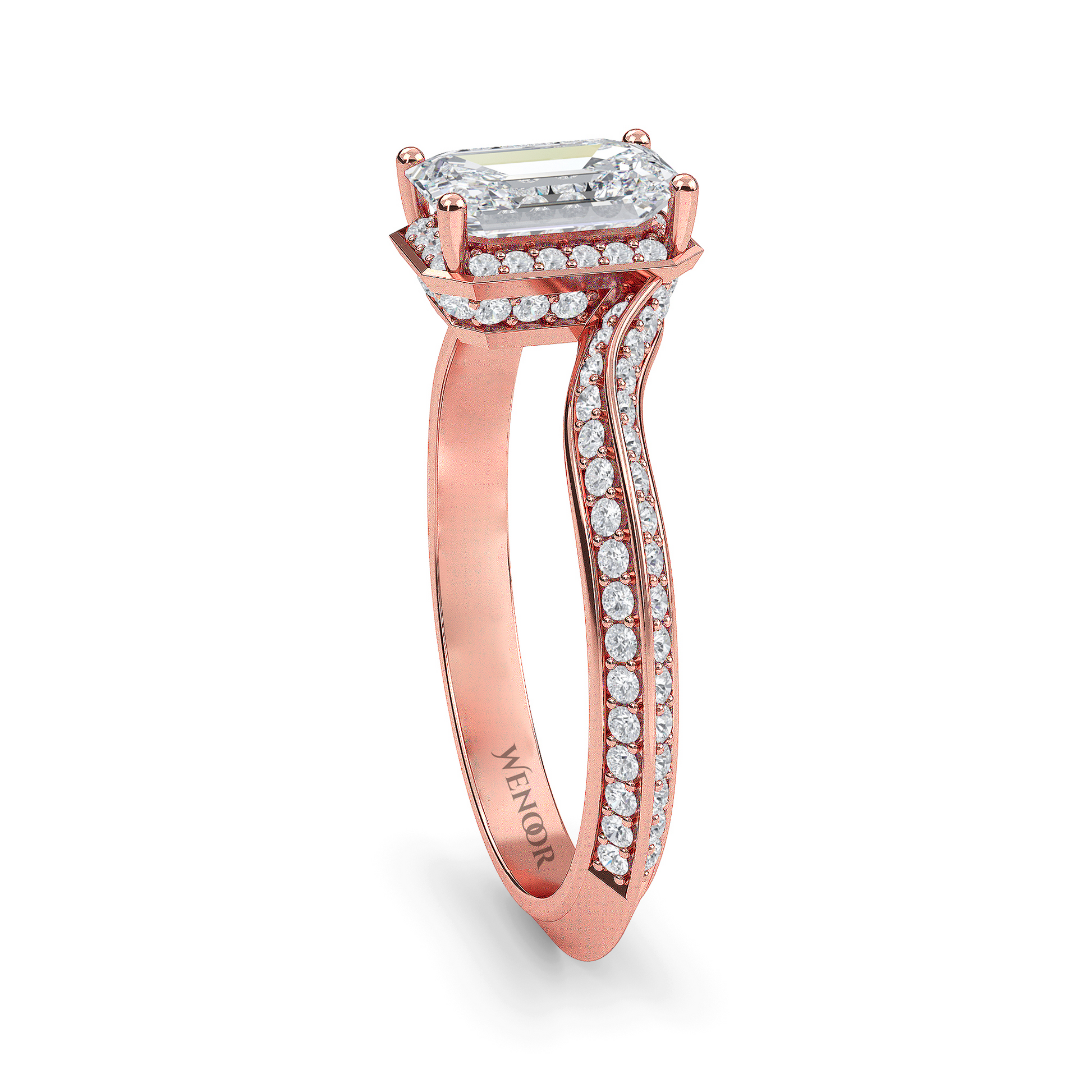 Emerald Cut Lab Grown Diamond Engagement Ring In Rose Gold