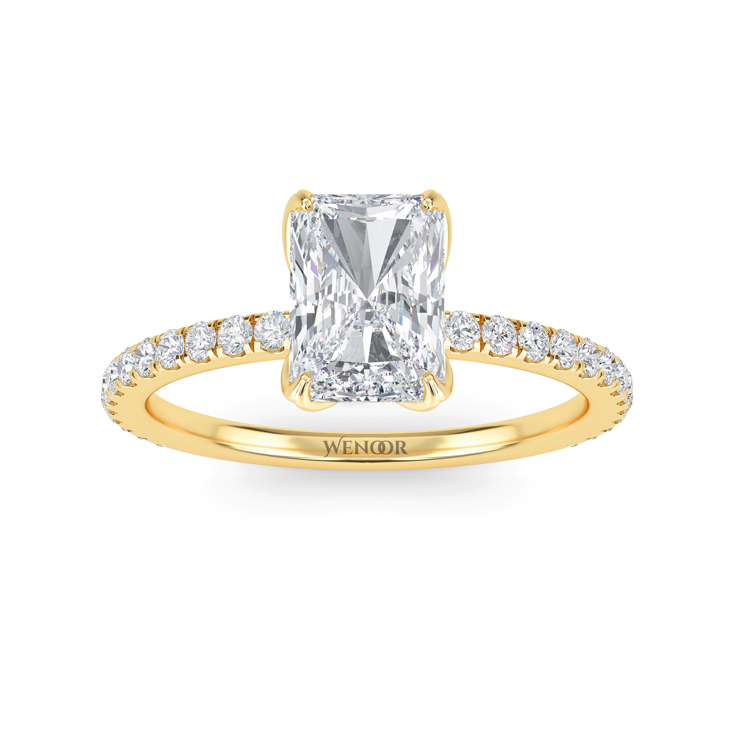 Radiant cut side stone engagement ring