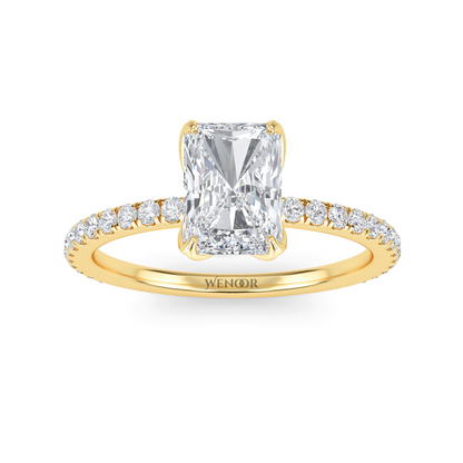 Radiant cut side stone engagement ring