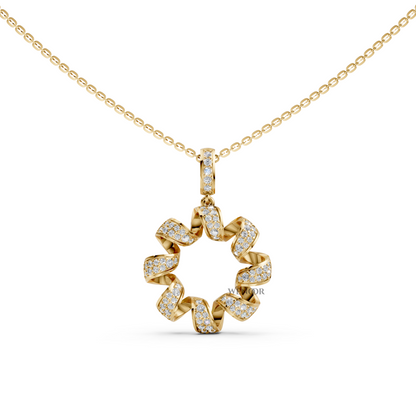 Hazel round circle Yellow Gold pendant necklace with lab-grown diamonds with gold chain for women