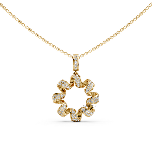 Hazel round circle Yellow Gold pendant necklace with lab-grown diamonds with gold chain for women