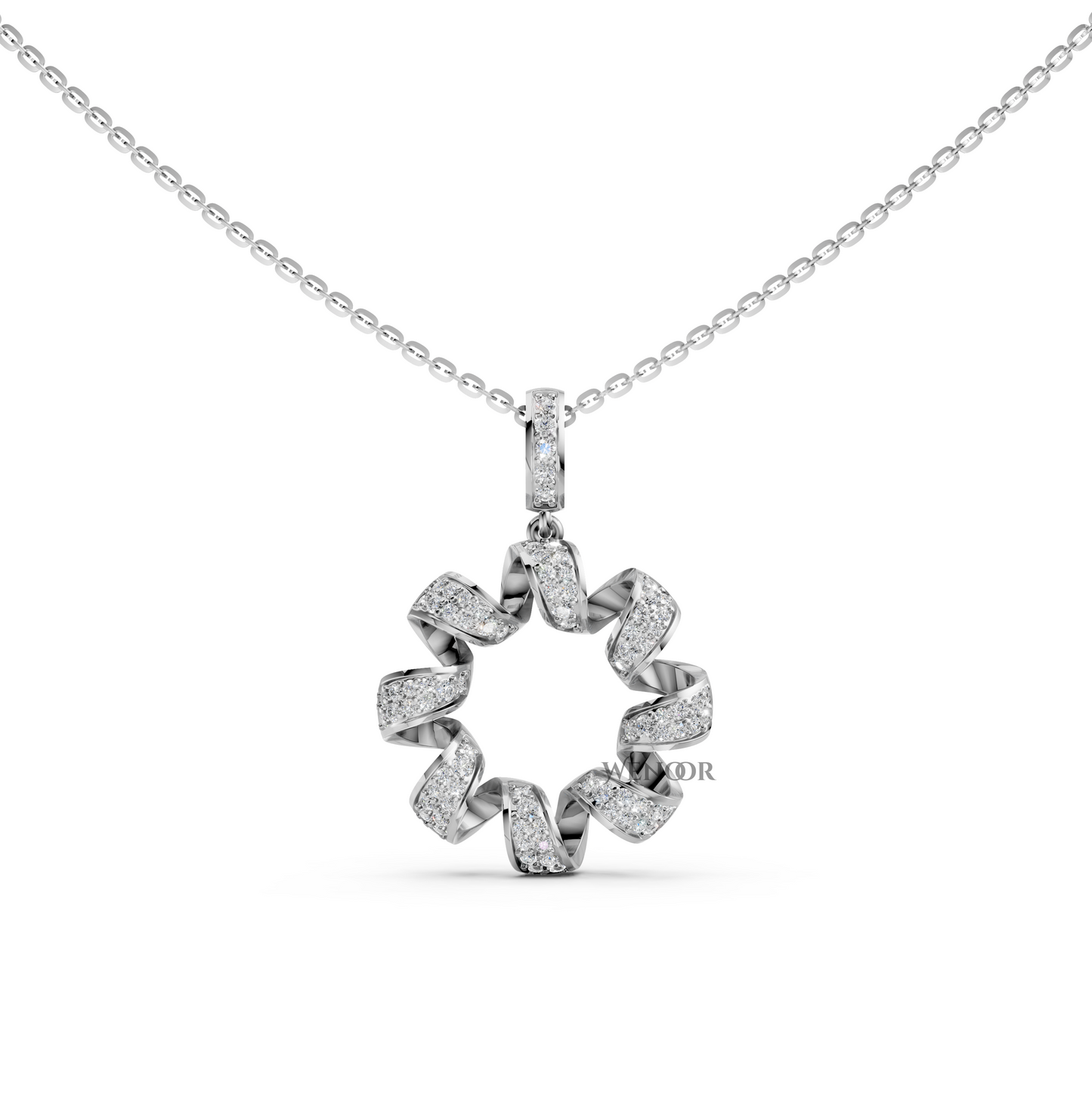 Hazel round circle Yellow Gold pendant necklace with lab-grown diamonds with gold chain for women