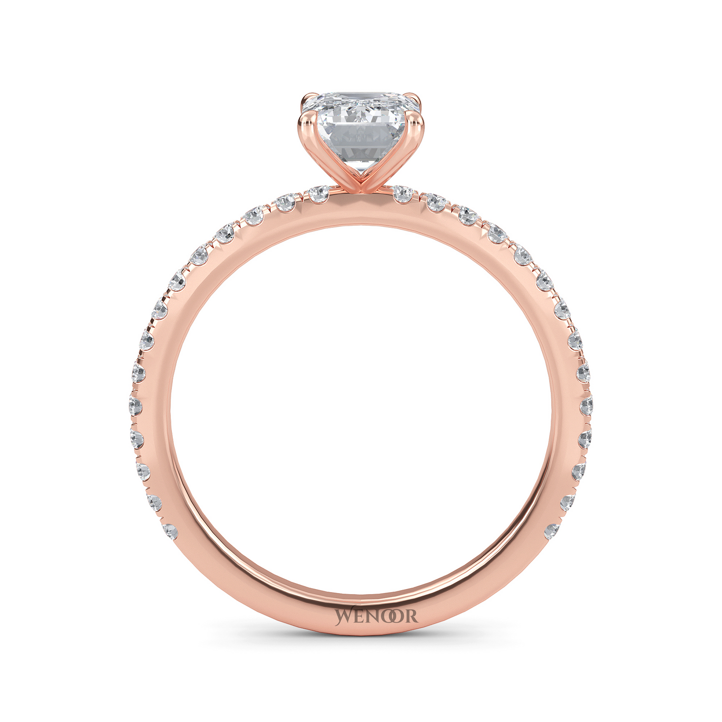 Bride's hand wearing emerald cut lab diamond engagement ring