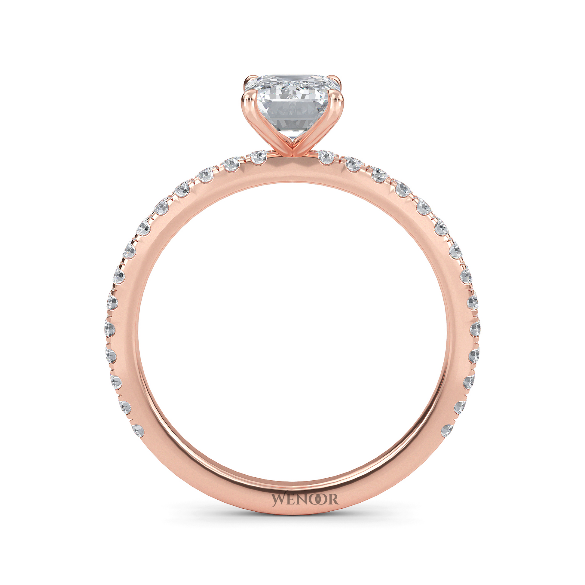 Bride's hand wearing emerald cut lab diamond engagement ring