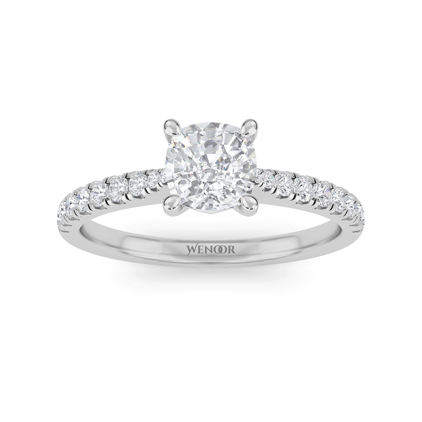 Romantic cushion cut lab diamond engagement ring with accent style