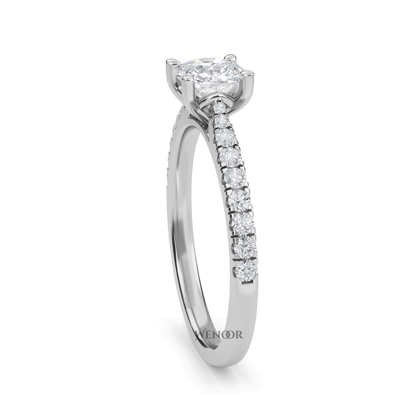 Romantic cushion cut lab diamond engagement ring with accent style